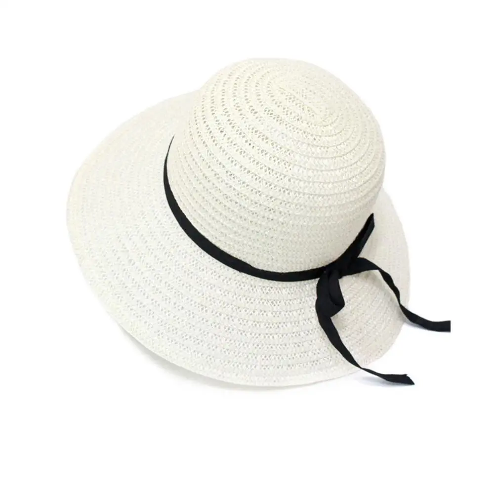 

summer straw hat women big wide brim beach hat sun foldable hat panama block UV sun protection hat bone S2T8