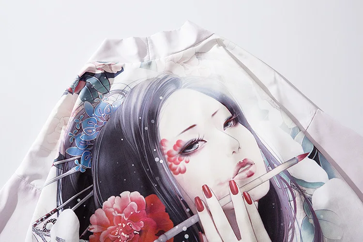 

Chinese Japanese Traditional Costumes Man Crane Print White Sunscreen Cardigan Haori Coat Woman Kimono Yukata Ukiyo-e Outfits