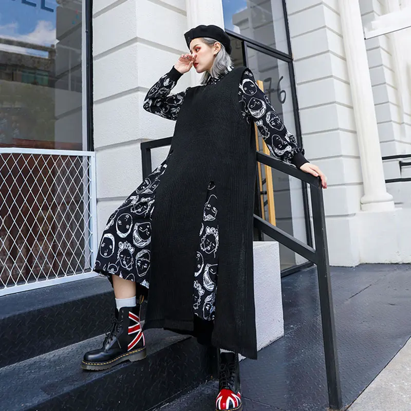 Женское платье-двойка XITAO Осеннее Повседневное платье с разрезом на одной груди