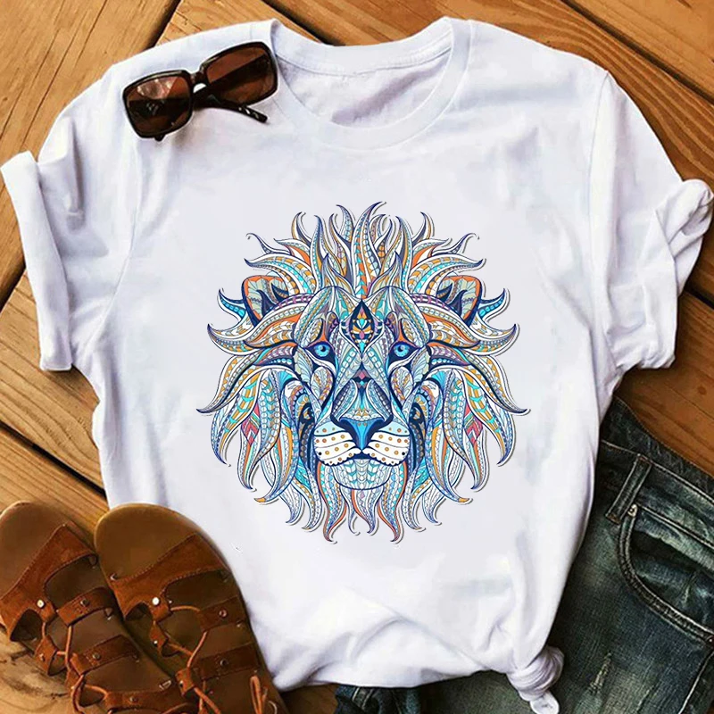 

Fashion Cartoon Lion Print T-shirt Women's Garden Collar Short-sleeved Blouse Harajuku Clothing Women's Fashion Graphic T-shirt