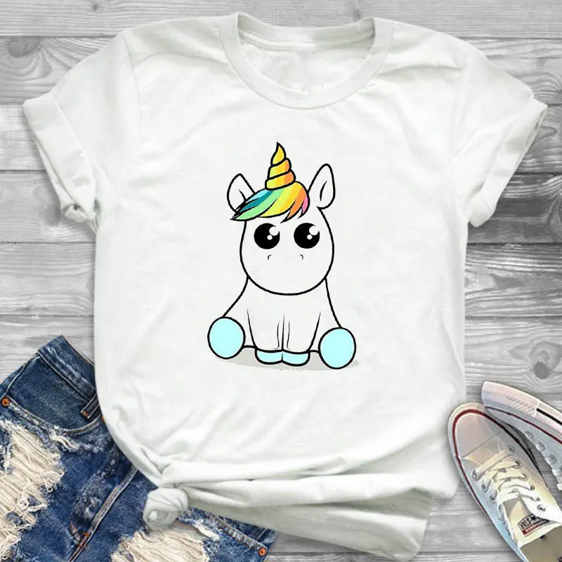 

Women Lady T Shirt Cartoon Unicorn Printed Tshirt Ladies Short Sleeve Loose Tee Shirt Women Female Tops Clothes Graphic T-shirt