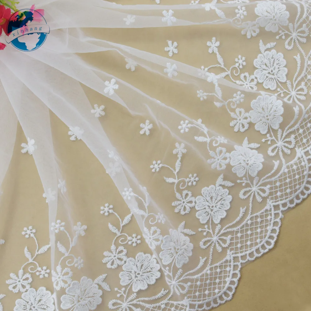 Кружевная лента из хлопка белая шириной 30 см с вышивкой гипюровая ткань для