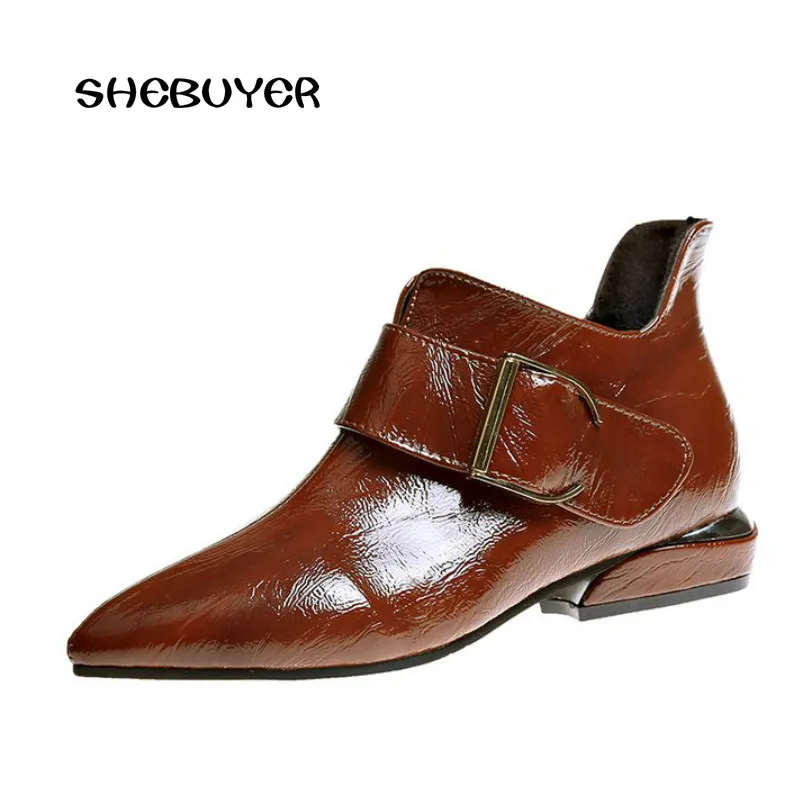 Женские ботильоны Сезон осень зима Модные туфли на низком каблуке в британском