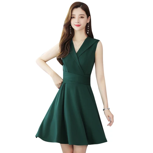 

Loose 2019 Brief A-line Dresses Sexy Sleeveless V Neck Summer Dress Bow Fashion Zip Korean Casual Vintage Dress