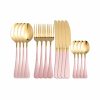 16pcs pink gold stainless steel cutlery tableware set dinnerware flatware set forks knives spoons set wedding party silverware