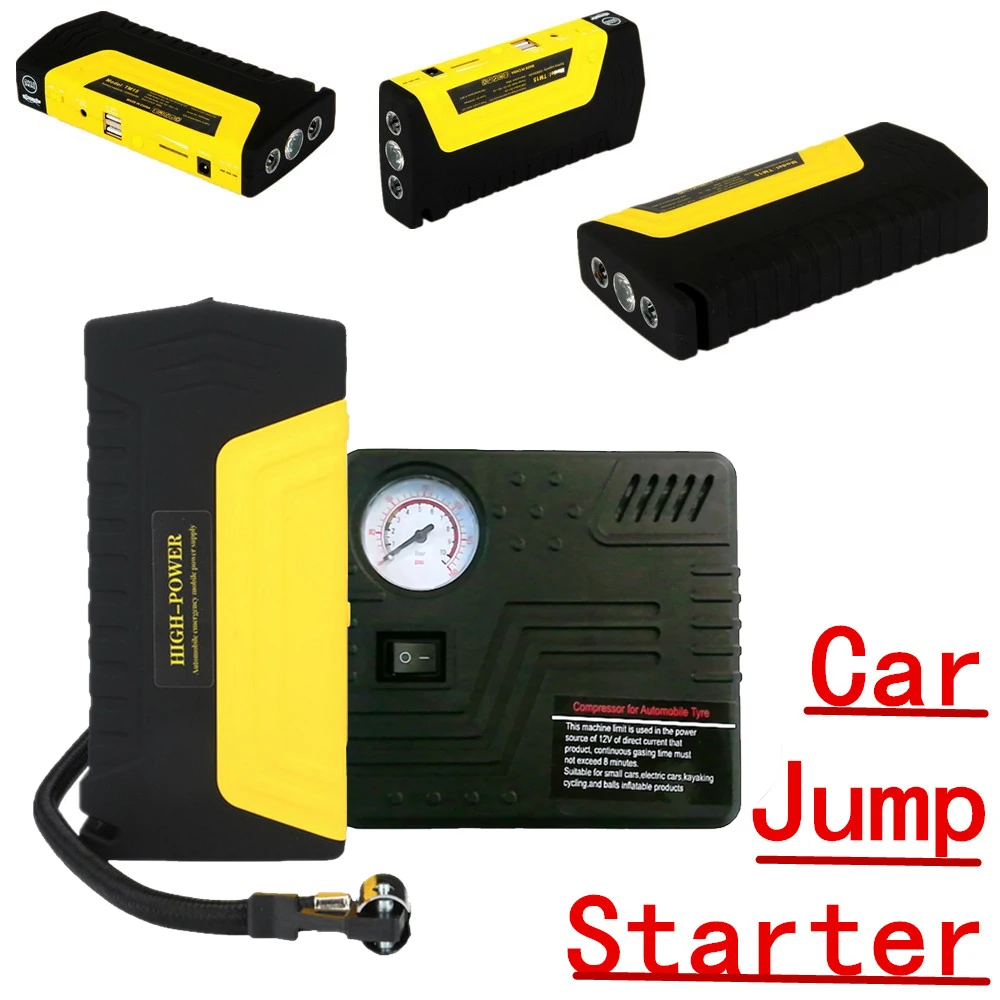 

high quality with pump Car jumper Power Supply Dual 4 USB Car Jump Starter Emergency Charger Booster Power bank