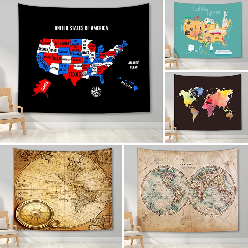Гобелен с картой мира абстрактная карта для спальни настенный гобелен