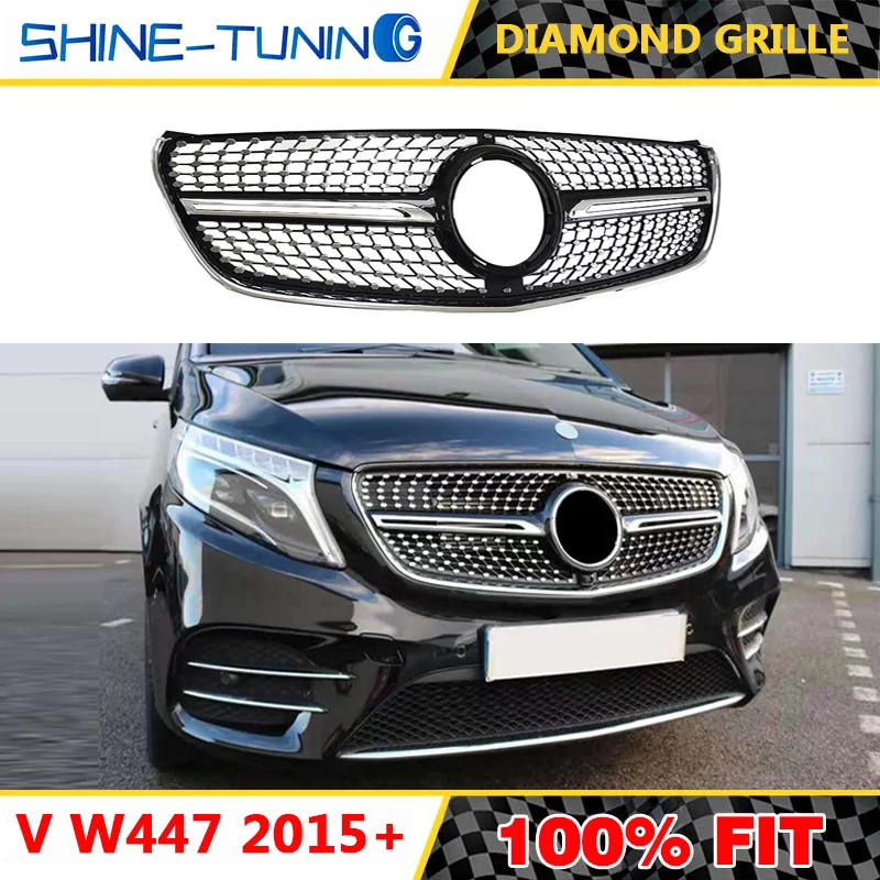 Для V Class W447 Алмазная решетка GT решетка черный хром для V260 V250 AMG линия переднего бампера гоночный гриль