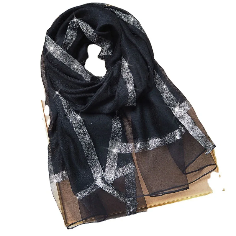 

Silk scarf female autumn and winter mulberry silk shawl dual purpose simulation silk scarf Korean style pure color long scarf