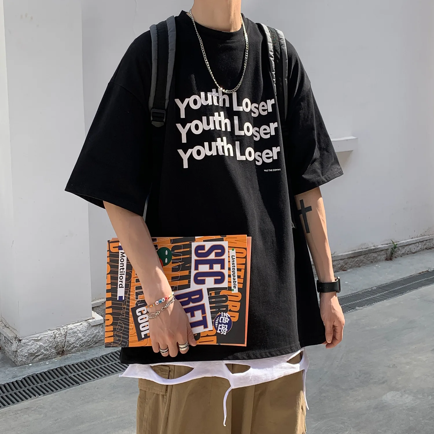 

2021 summer clothing INS wind round collar half sleeve youth fashion short sleeve T-shirt Hong Kong taste letter printing tee