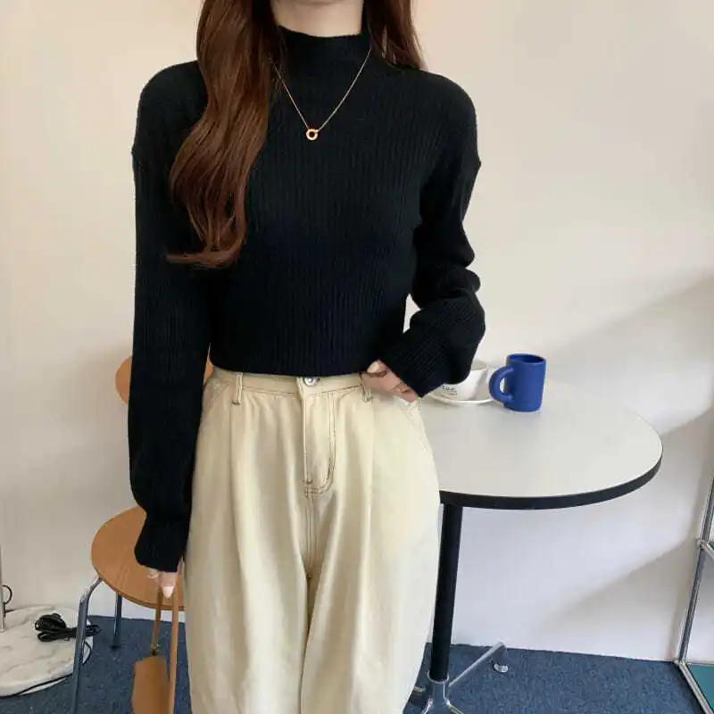 

Новинка Осень 2023 облегающий свитер с высоким воротником пуловер женский осенне-зимний Повседневный свитер с длинным рукавом женский шикарный пуловер