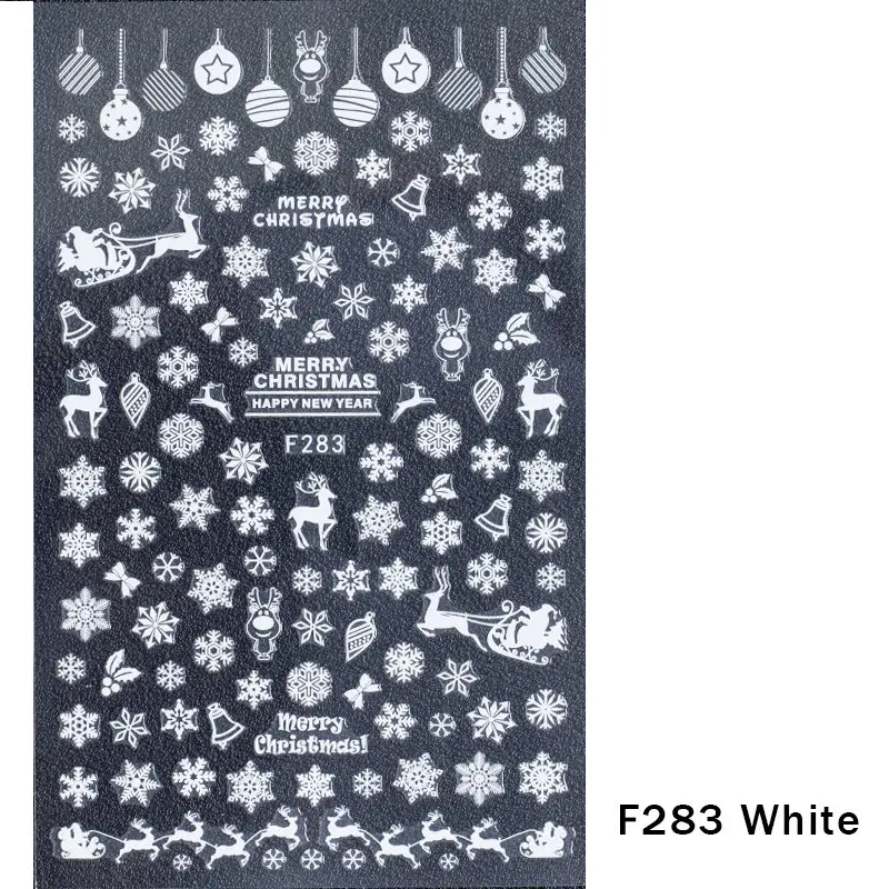 F283 White 1 шт рождественские наклейки для ногтей наклейки снежные хлопья рождественские обертывания Снеговик зимние украшения маникюрные инструменты слайдеры F281-284 - Цвет: F283 White