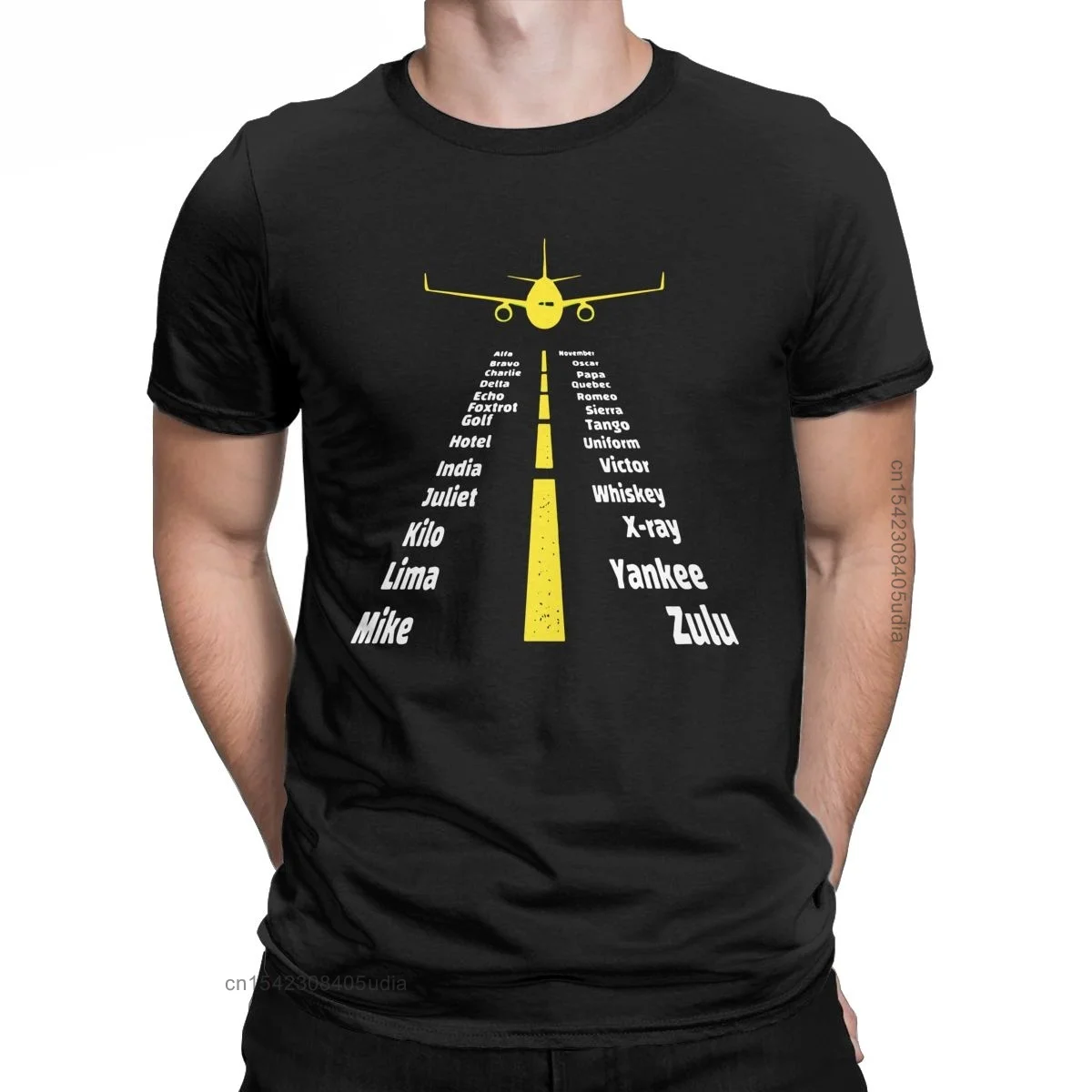Phonetic Alphabet Airplane Graphic T Shirts Men's Cotton Funny Tshirt Vintage Pilot Tees Short Sleeve Summer