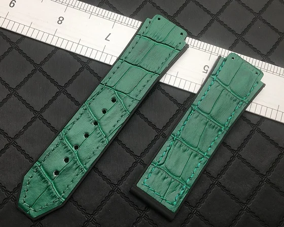 dark green strap Цветной 25*19 мм из натуральной кожи резиновый силиконовый ремешок для часов с застежкой бабочкой для Hublot ремешок для большого взрыва ремень классический fusion инструменты - Цвет ремешка: dark green strap