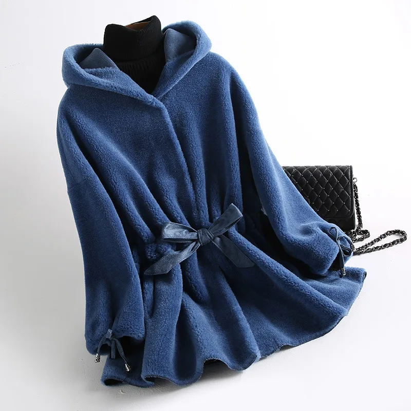 

Sheep Shearing Women Autumn Winter Warm Wool Jacket Female Long Loose Hoody Real Fur Coat Outwear casaco feminino LX2614