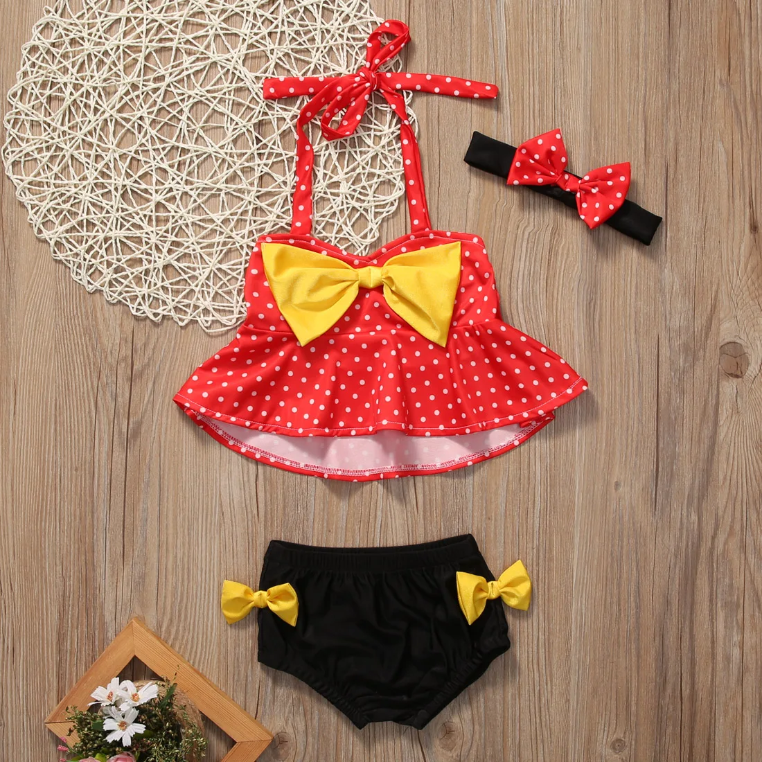 

Baby Toddler Kids Girls Dot Tankini Bow Bikini Lace Up Swimwear Splicing Bathing Suit Summer Beachwear