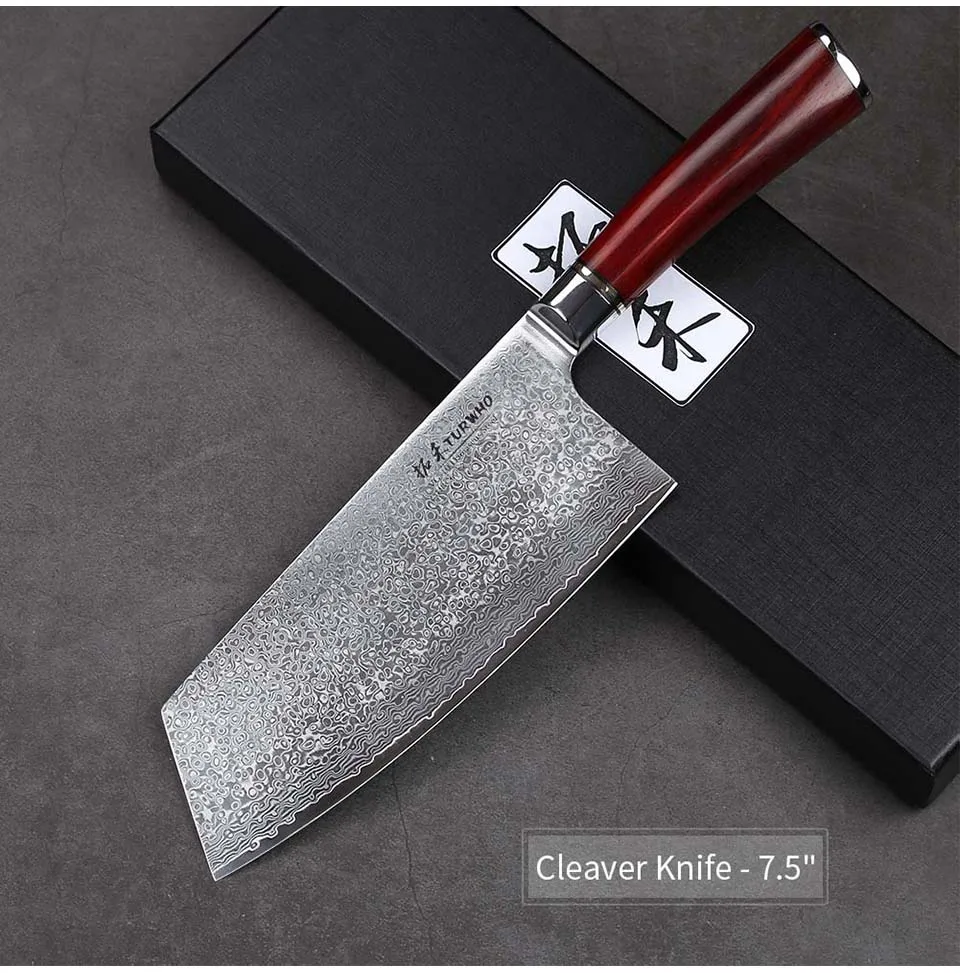 TURWHO7.5 ''нож Кливер 67 слоев дамасской стали кухонные ножи Новое поступление нож для нарезки с хорошим качеством ручки из розового дерева