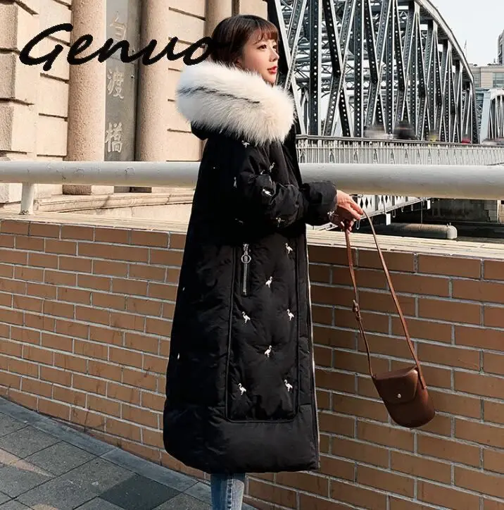 

Fashion Women Warm Wool Hooded Long Coat Ladies Windproof Natural Fur Hooded Thicken Zipper Pocket Long Coats Winter Female