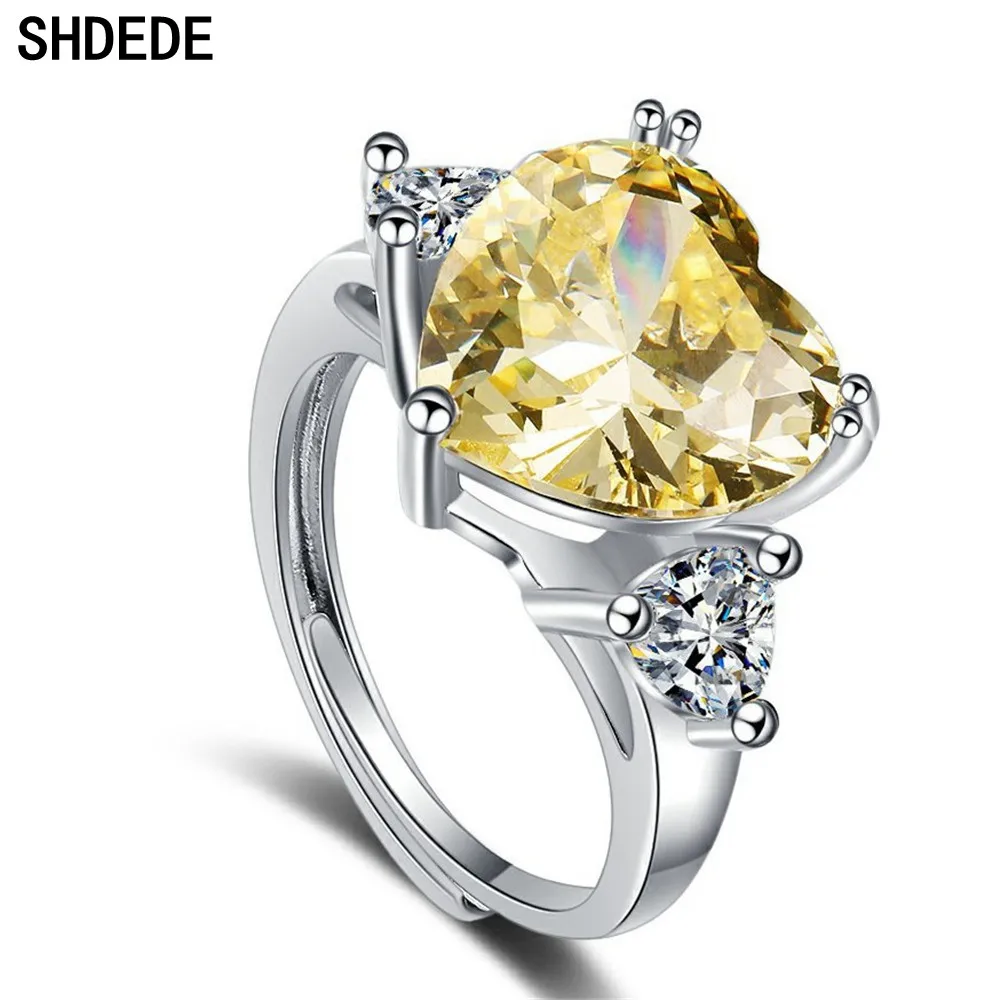 SHDEDE Свадебные обручальные кольца с сердцем украшенные кристаллами из