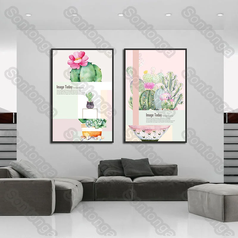

Art Poster Living Room Background Wall Stickers Warm Plant Cactus Wall Stickers Self-Adhesive Bedroom Wall Wall Decoration