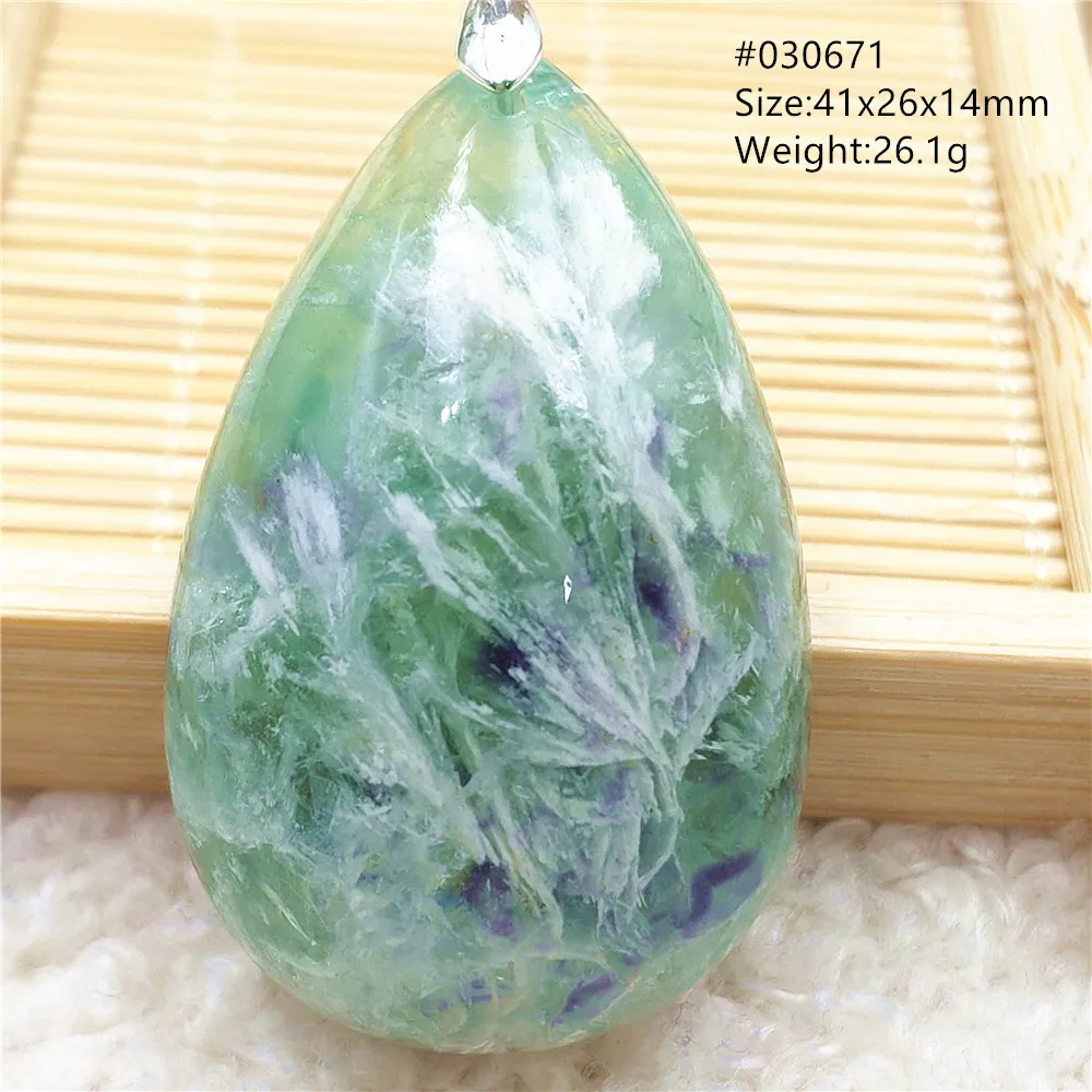 Natural Blue Feather Fluorite Quartz Pendant Necklace Women Water Drop Green Colorful Fluorite Angel Jewelry AAAAAA