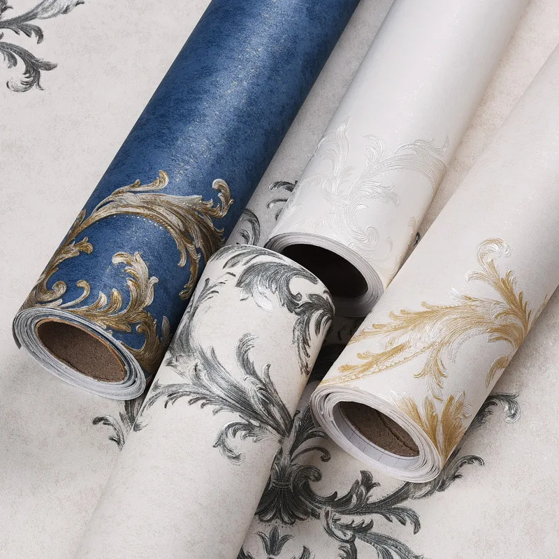 

Thickened Self Adhesive Wallpaper Pastoral European Dark Blue Living Room Bedroom Background Sticker 3d Wallpaper