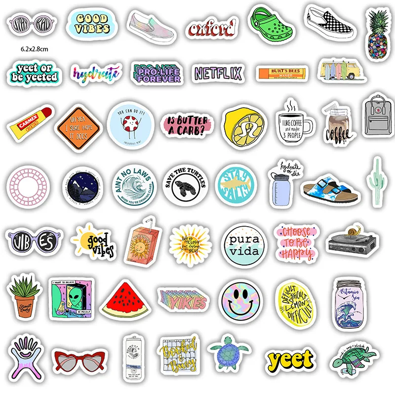 

50pcs/bag Kawaii Stickers Cartoon Simple VSCO Girls For Chidren Toy Waterproof Sticker to DIY Laptop Bicycle Helmet Car Decals