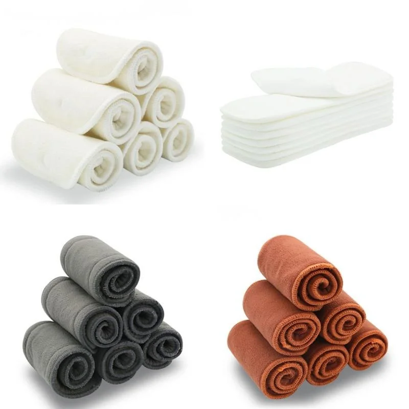 Insertos de pa&ntilde;ales lavables reutilizables, algod&oacute;n de bamb&uacute;, insertos el&aacute;sticos, forros para pa&ntilde;ales de beb&eacute;, insertos de carb&oacute;n, 5 uds.-0