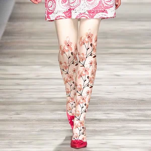 Новые женские колготки с принтом веток персикового цвета, женские удобные колготки, колготки для девочек