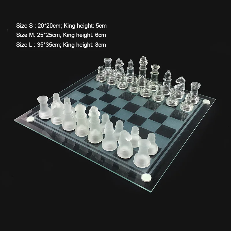 BSTFAMLY Chessman Chess Game International Glass Piece non Folding Checkerboard Ornament 20x20/25x25/35x35cm I31 | Спорт и