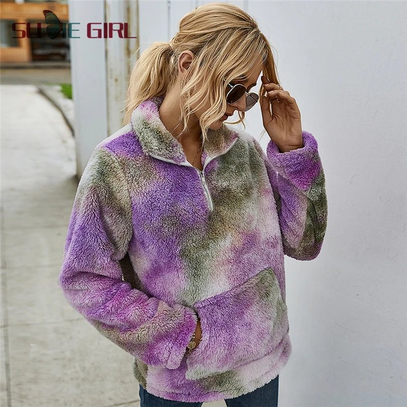 

SUDIE Girl Retro fashion style tie-dye blouse ladies long-sleeve lapel sweater multiple colors new