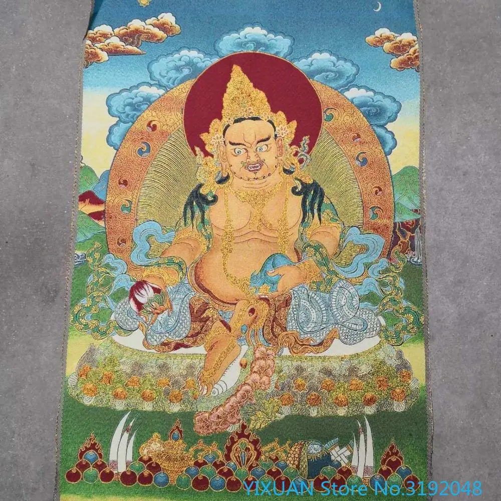Thangka Бог богатства окрашенная парча окрашенный шелк Вышитое сокровище Tianwang