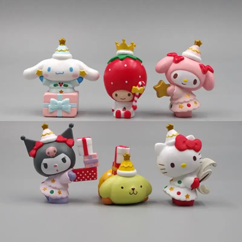 

6 Pcs/set Kawaii Baby Cinnamoroll Kit Cat Kuromi Melody Kerokero Star Cartoon Character Toys Models for Boys Girls Gifts