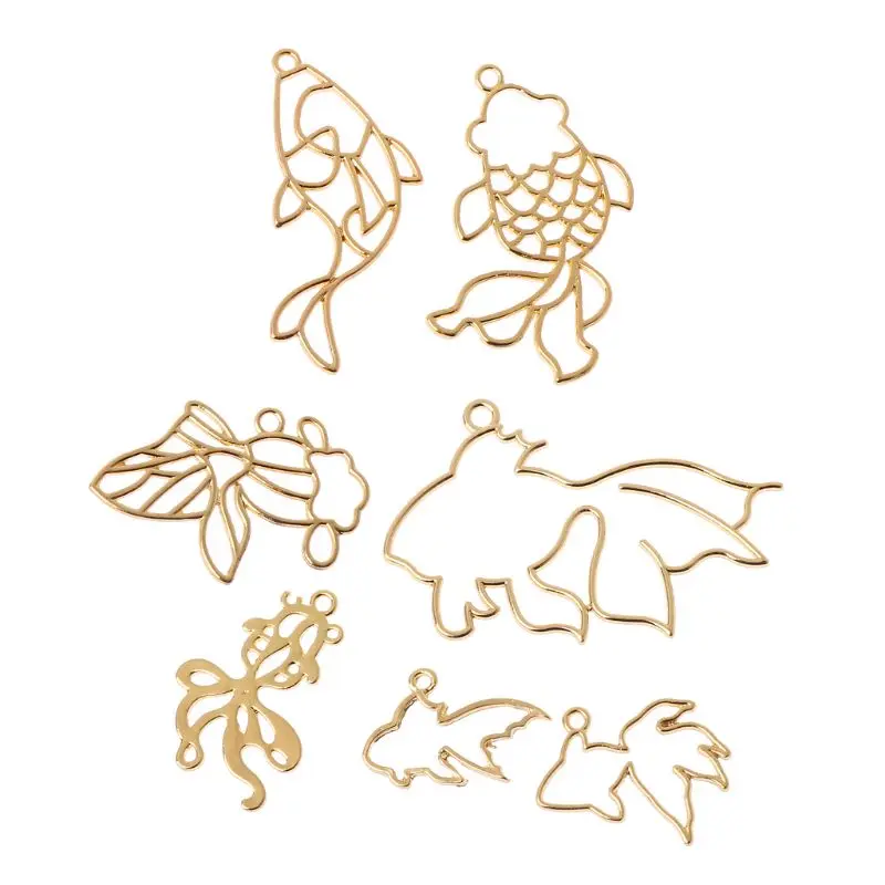

7Pcs Goldfish Metal Frame Collection Pendant Open Bezel Setting UV Resin Jewelry 87HC