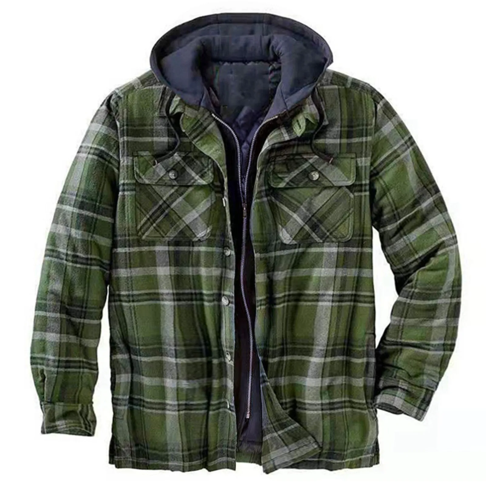 Men's Jackets Autumn Winter Plaid Lapel Pocket Hooded Padded Loose Thick Warm Shirt Top Bomber Male Jacket Ski Coat | Мужская одежда
