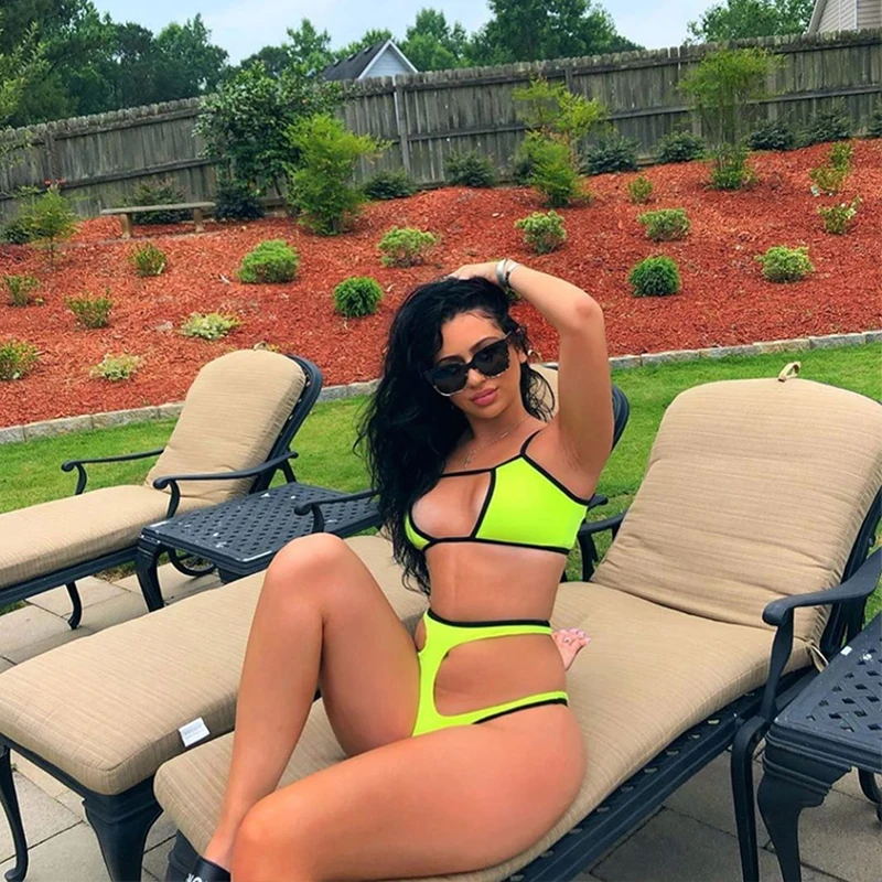 2020 бикини с лямкой на шее и глубоким V-образным вырезом купальный костюм женский