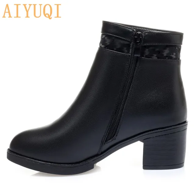 AIYUQI Women Winter Boots Non-slip 2021 Genuine Leather Fashion Wool Warm Women Ankle Boots  Large Size High Heels Shoes Boots 6