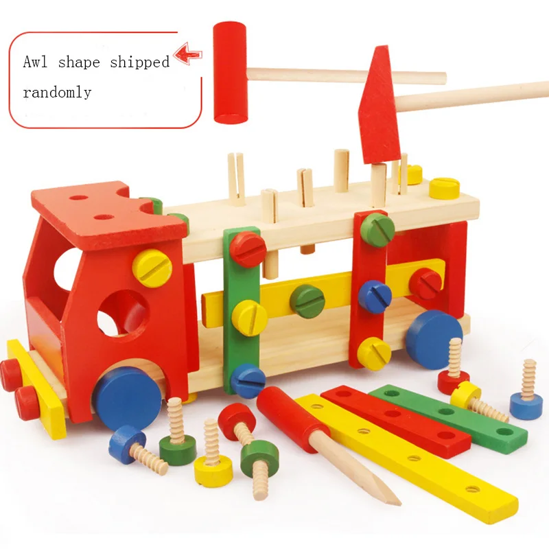 

Wooden children's educational toy boy knocking ball screw nut disassembly assembly set building block toy pretend play house toy