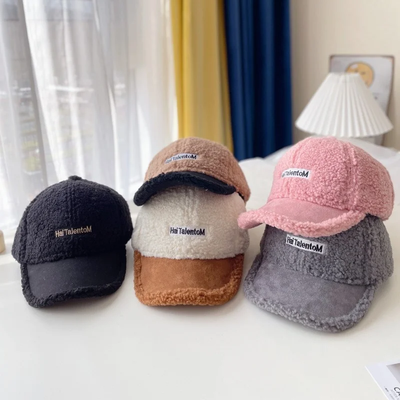 

Детская шапка, модная бейсболка в стиле хип-хоп, осенне-зимняя шапка из овечьей шерсти с надписью, повседневные студенческие шапки для мальч...