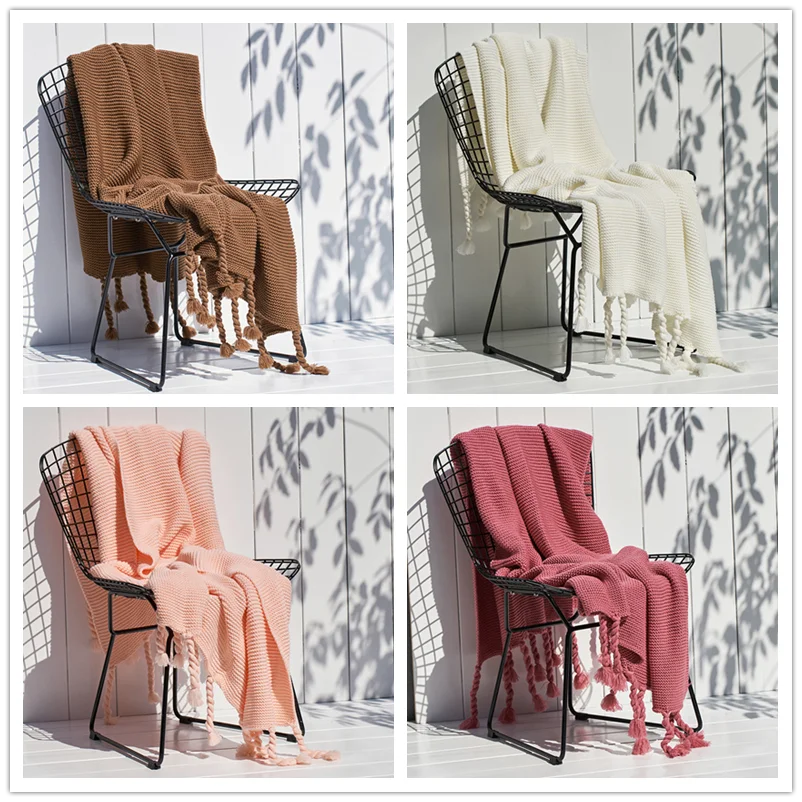 

Одеяло для дивана ручной работы, офисное повседневное одеяло, одиночное обеденное одеяло, одеяло для кондиционера, вязаное одеяло с кисточк...