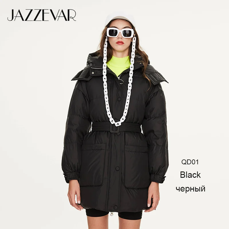 blackQD01 JAZZEVAR Зима Новое поступление женский пуховик топ красного цвета с поясом модный стиль зимний короткий пуховик для женщин K9043 - Цвет: blackQD01