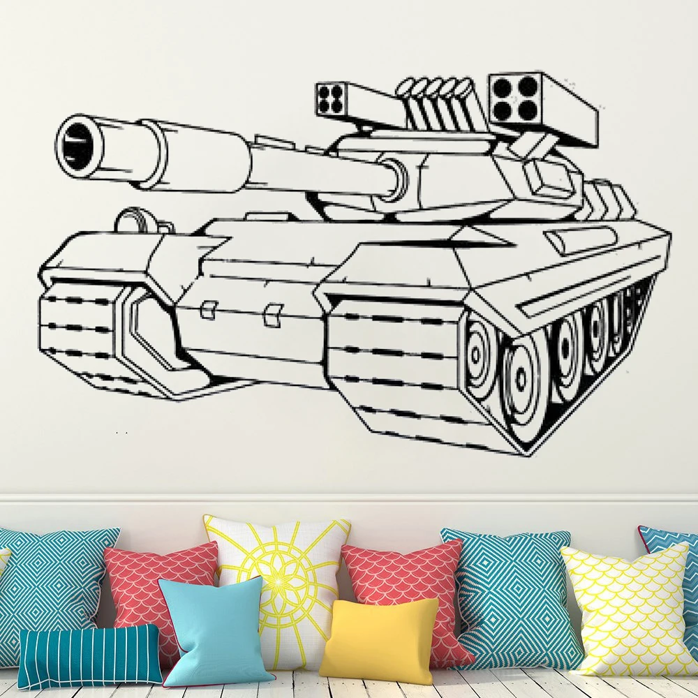 

Большой боевой танк, емкость для мальчика, детская комната, танк, армия, Solider, война, наклейки, игровая комната, виниловый домашний декор, плакат DW8618