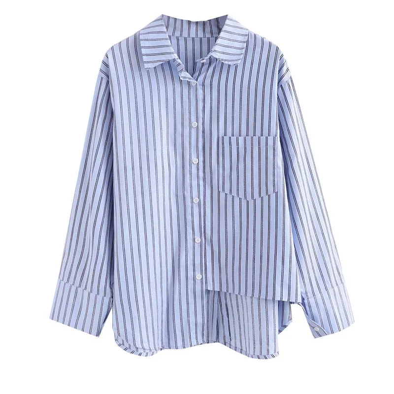 

Blouse Fashion Stripe Shirts Women Autumn Long Sleeve Casual Loose Oversize Outwear Single Breasted Female Mujer De Moda Blusas