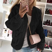 braid long sleeve women cardigan autumn winter solid color open stitch sweater coat outerwear