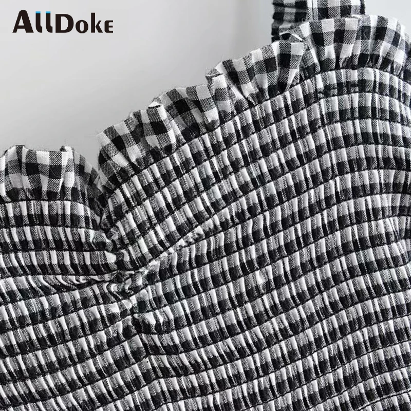 Женское клетчатое платье-трапеция ALLDOKE черно-белое винтажное длинное платье