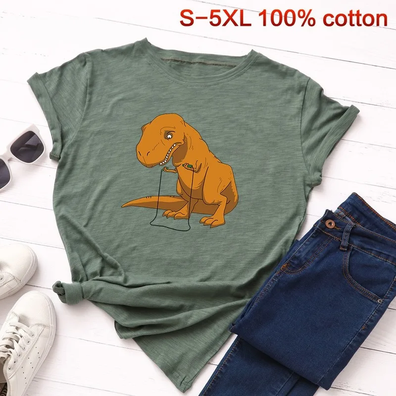 100% хлопок размера плюс Топ S 5XL женские футболки Графические летние топы с принтом