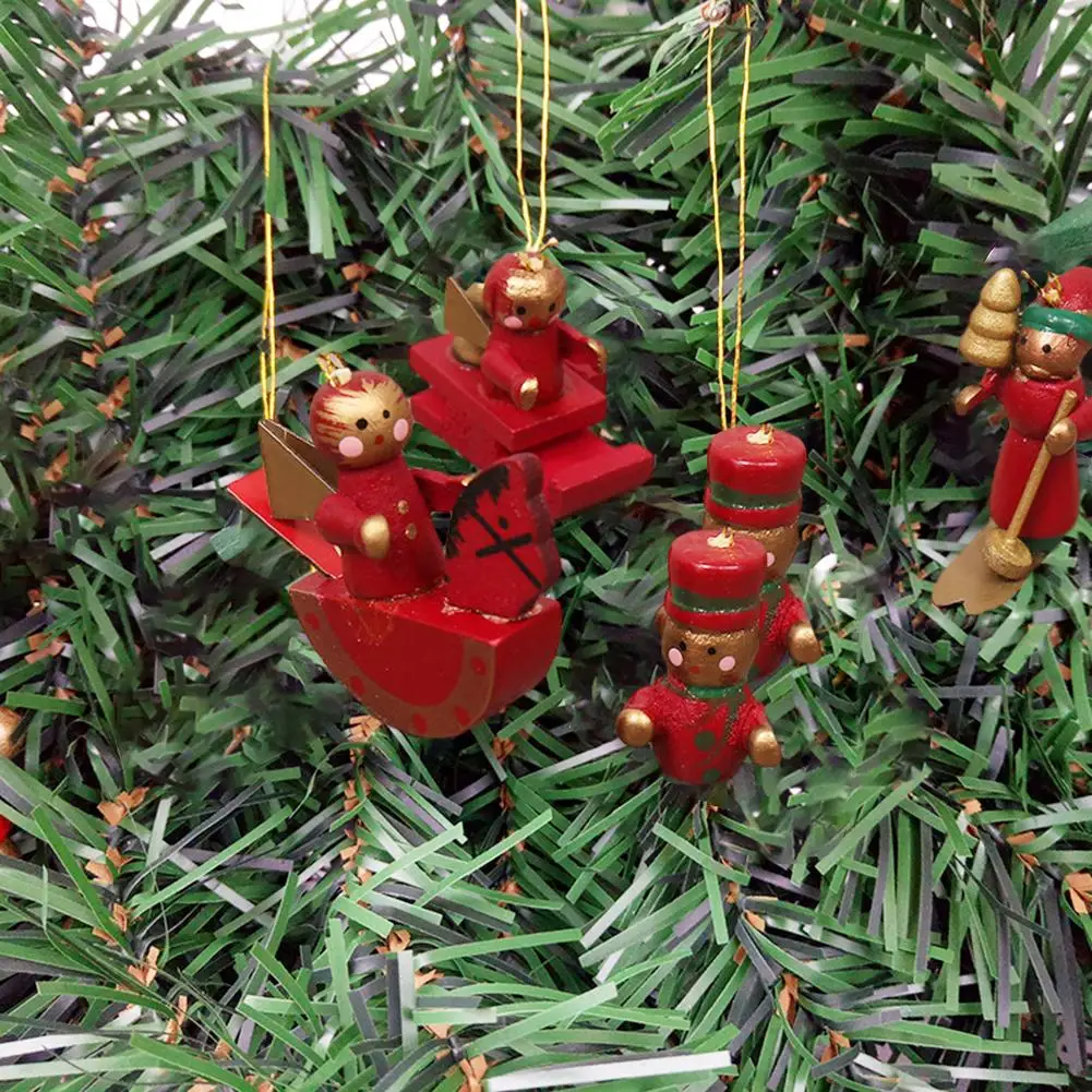 

12PCS/Lot Christmas Wooden Pendants Puppets Ornaments Wood Craft Santa/bear Kid Gifts DIY Hanging Ornaments Christmas Decor