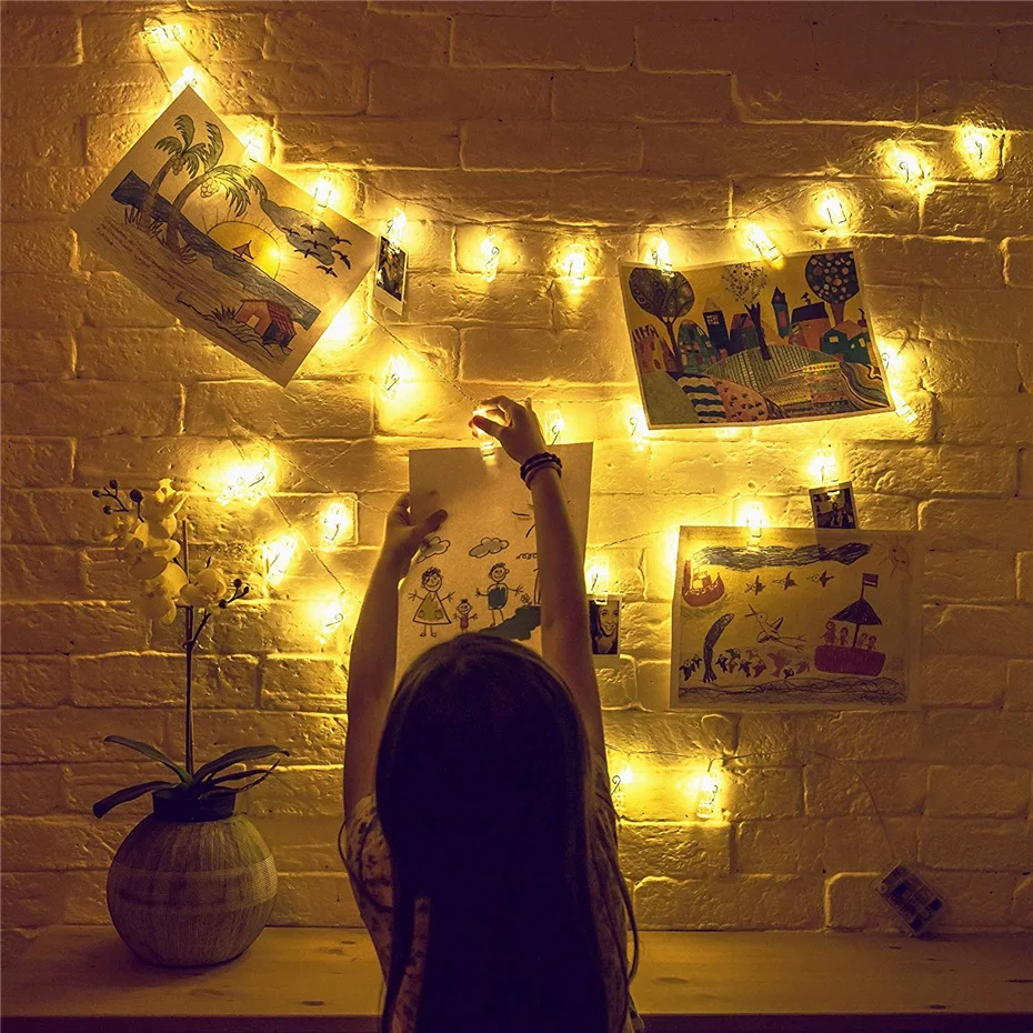 

Home Room Decor 10M String Lights 100 LED Photo Clips Decorative Light String Holder For Pictures Halloween Thanksgiving Party