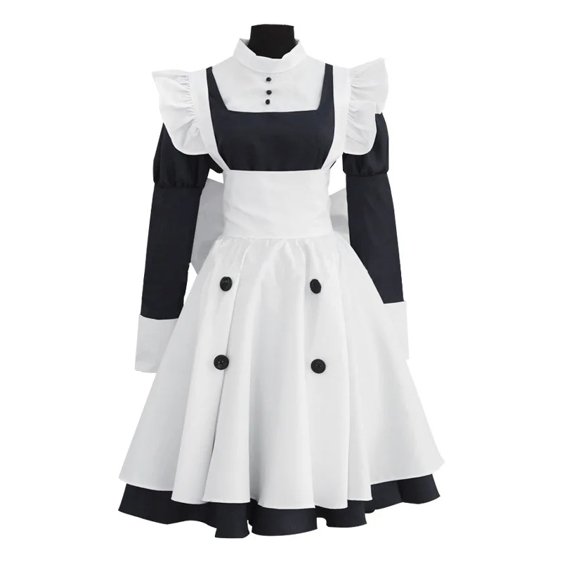 

Japanese Anime Black Butler Kuroshitsuji Mey Rin Dress Cosplay Costume Women Maid Dress+Apron Halloween Party Role Play