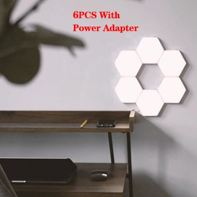 6pcs With Adapter Quantum lamp LED Touch Sensing Night Light Magnetic Hexagons Creative Home Living Room Decoration Wall Lampara Free Shipping - Цвет абажура: 6pcs With Adapter